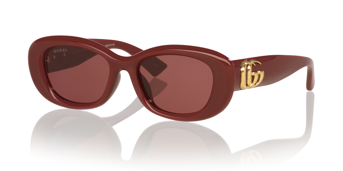 Gucci Oval Sunglasses In Burgundy