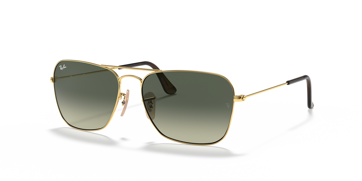 Ray-Ban Caravan Light Grey Lens Sunglasses For Men In Gold