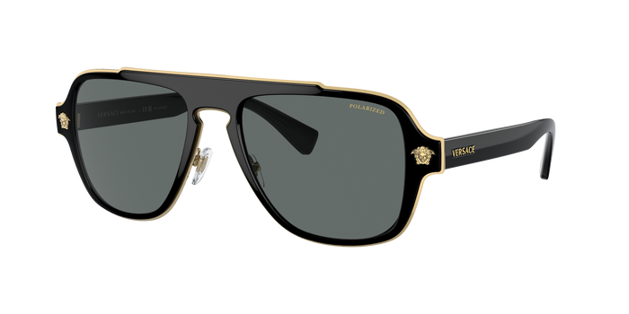 Versace Mens Polarized Round Sunglasses In Black/Gold