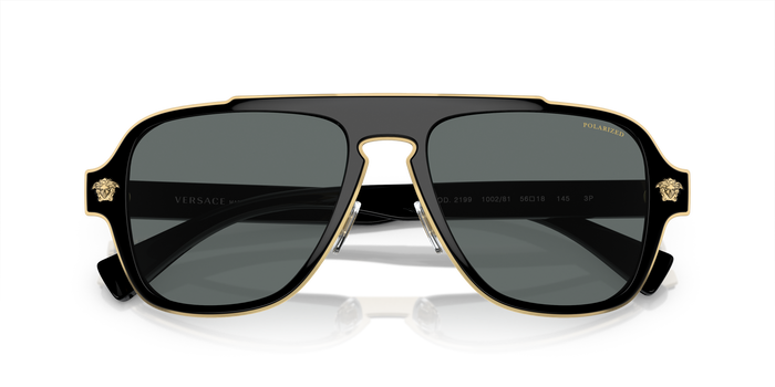 Versace Mens Polarized Round Sunglasses In Black/Gold