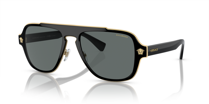 Versace Mens Polarized Round Sunglasses In Black/Gold