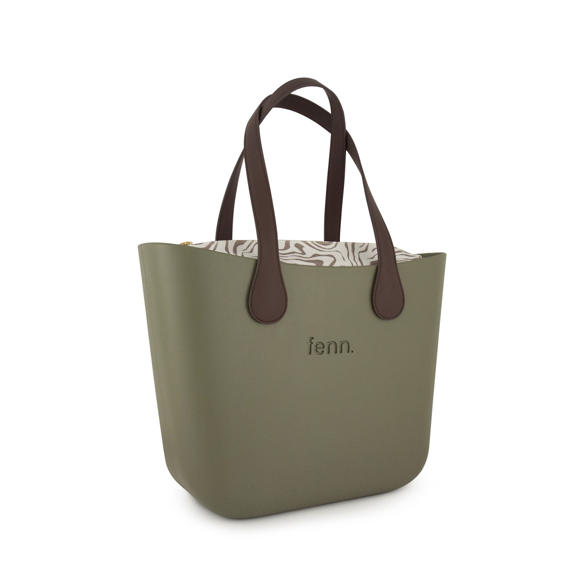 Fenn Gold Zip Chocolate Handle Tote Bag In Watercress