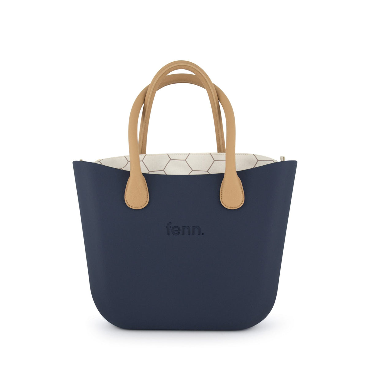 Fenn Gold Zip Tan Handle Tote Bag In Navy