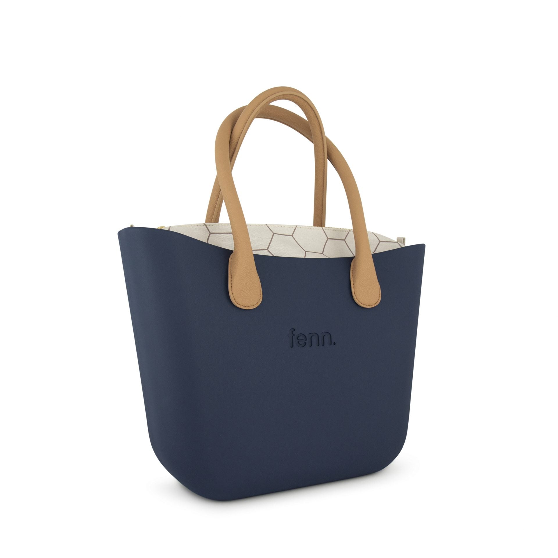 Fenn Gold Zip Tan Handle Tote Bag In Navy