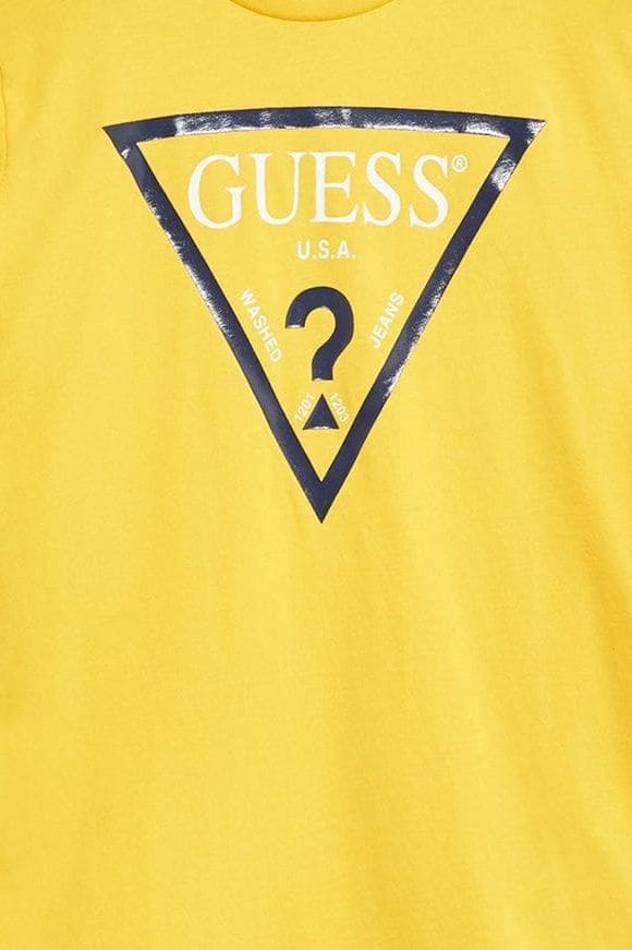 Guess Boys Triangle Logo T-Shirt In Yellow