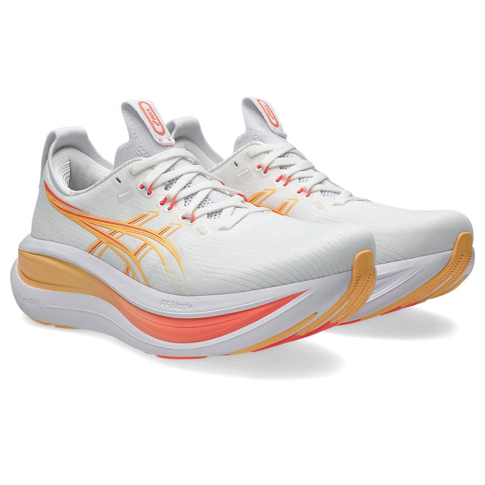 Asics Womens Gel-Nimbus 28 Shoes In White & Sun Coral