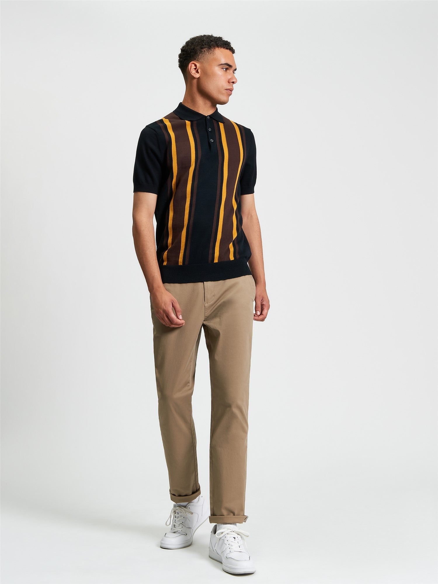 Ben Sherman Mens Vertical Stripe Golfer In Black