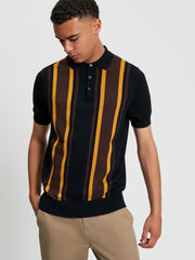Ben Sherman Mens Vertical Stripe Golfer In Black