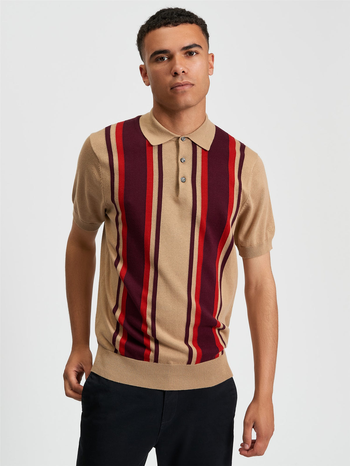 Ben Sherman Mens Vertical Stripe Golfer In Sand
