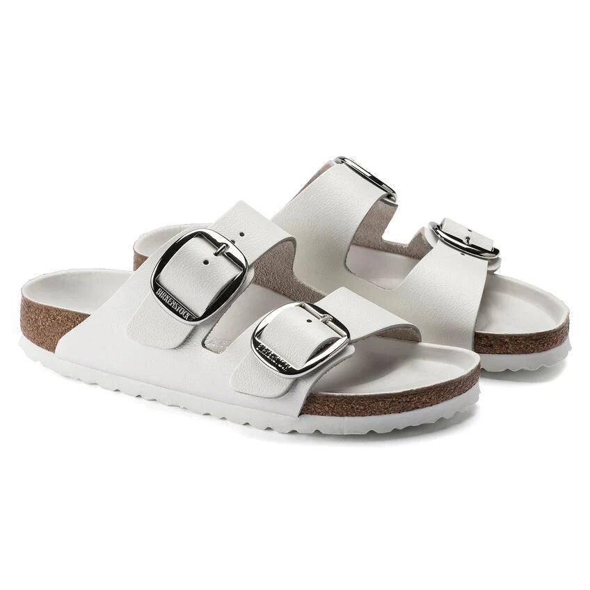 Brikenstock Womens Arizona Big Buckle Leather Sandal In White