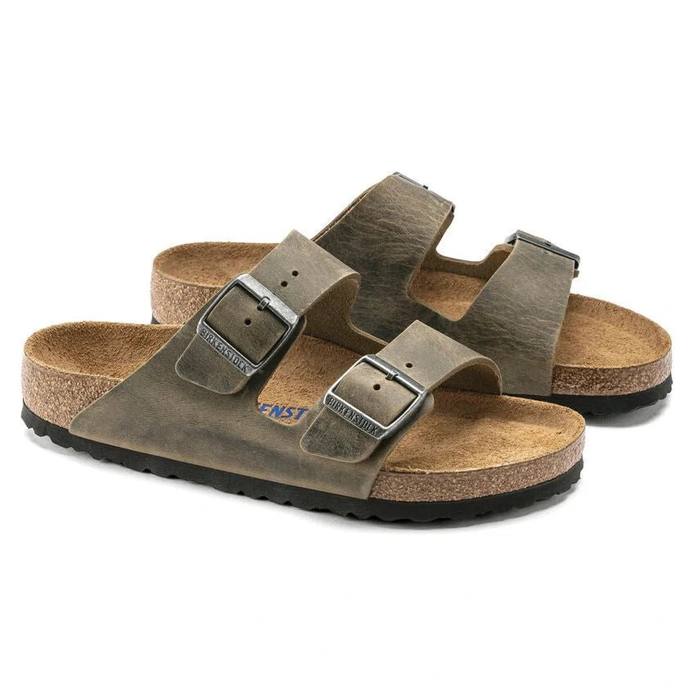 Birkenstock Mens Arizona Oiled Leather Sandal In Faded Khaki