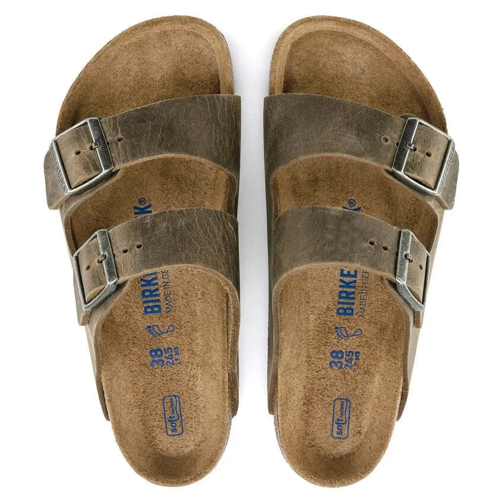 Birkenstock Mens Arizona Oiled Leather Sandal In Faded Khaki