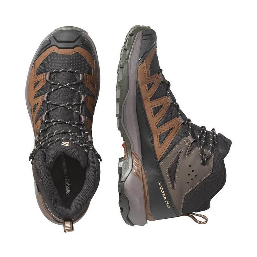 Salomon Mens X Ultra 360 Mid Gore Tex Hiking Boots In Black/Dark Gull Gray/Dark Earth