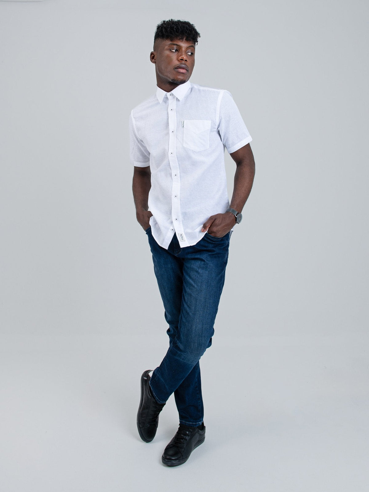 Ben Sherman Mens Short Sleeve White Linen Shirt