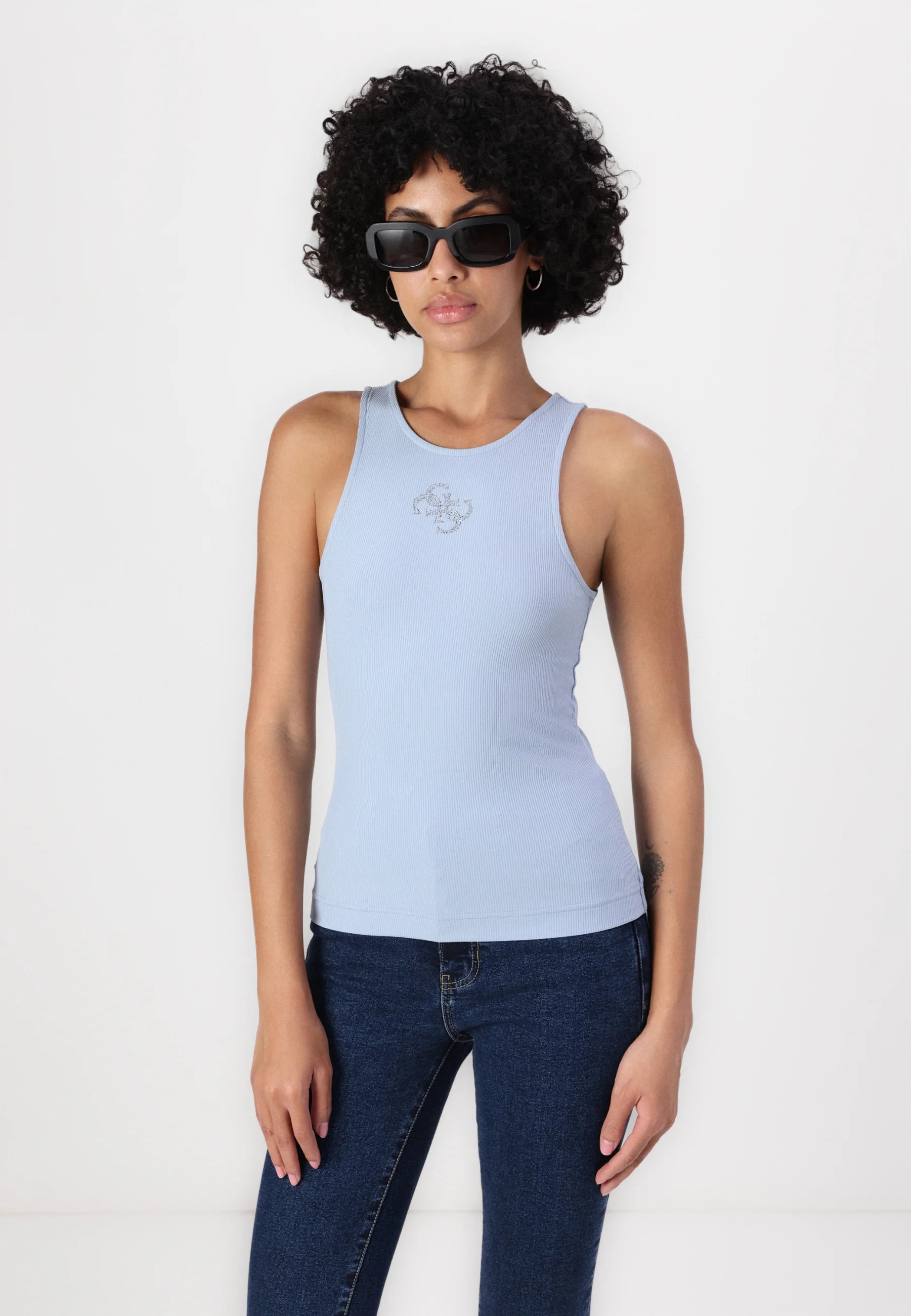 Guess Womens Round Neck Tank Top In Blue
