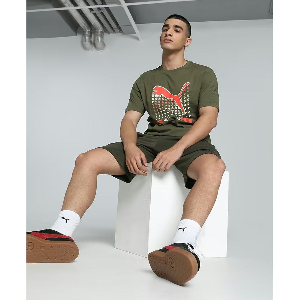 Puma Mens Graphics Cat Gradient T-Shirt In Dark Olive