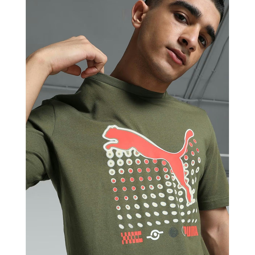 Puma Mens Graphics Cat Gradient T-Shirt In Dark Olive