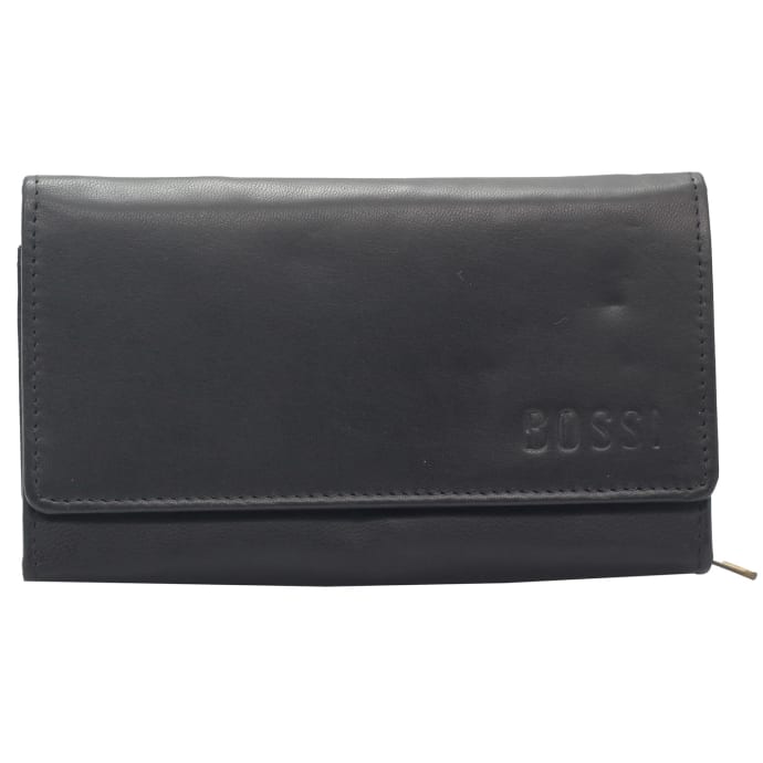 Bossi Womens Medium Leather Flap Closure Purse In Black