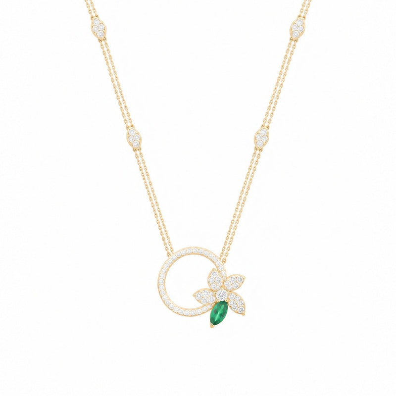 Posy Emerald & Diamond Flower Circle Necklace