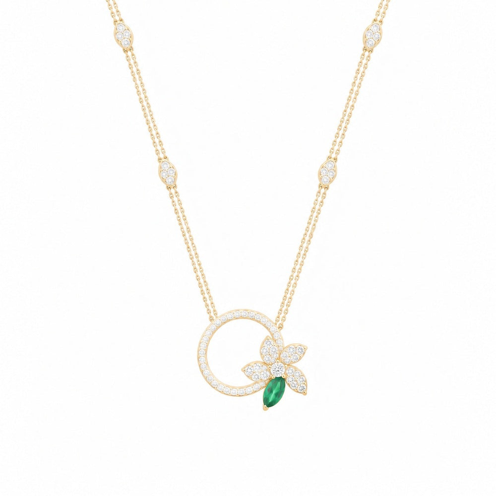 Posy Emerald & Diamond Flower Circle Necklace