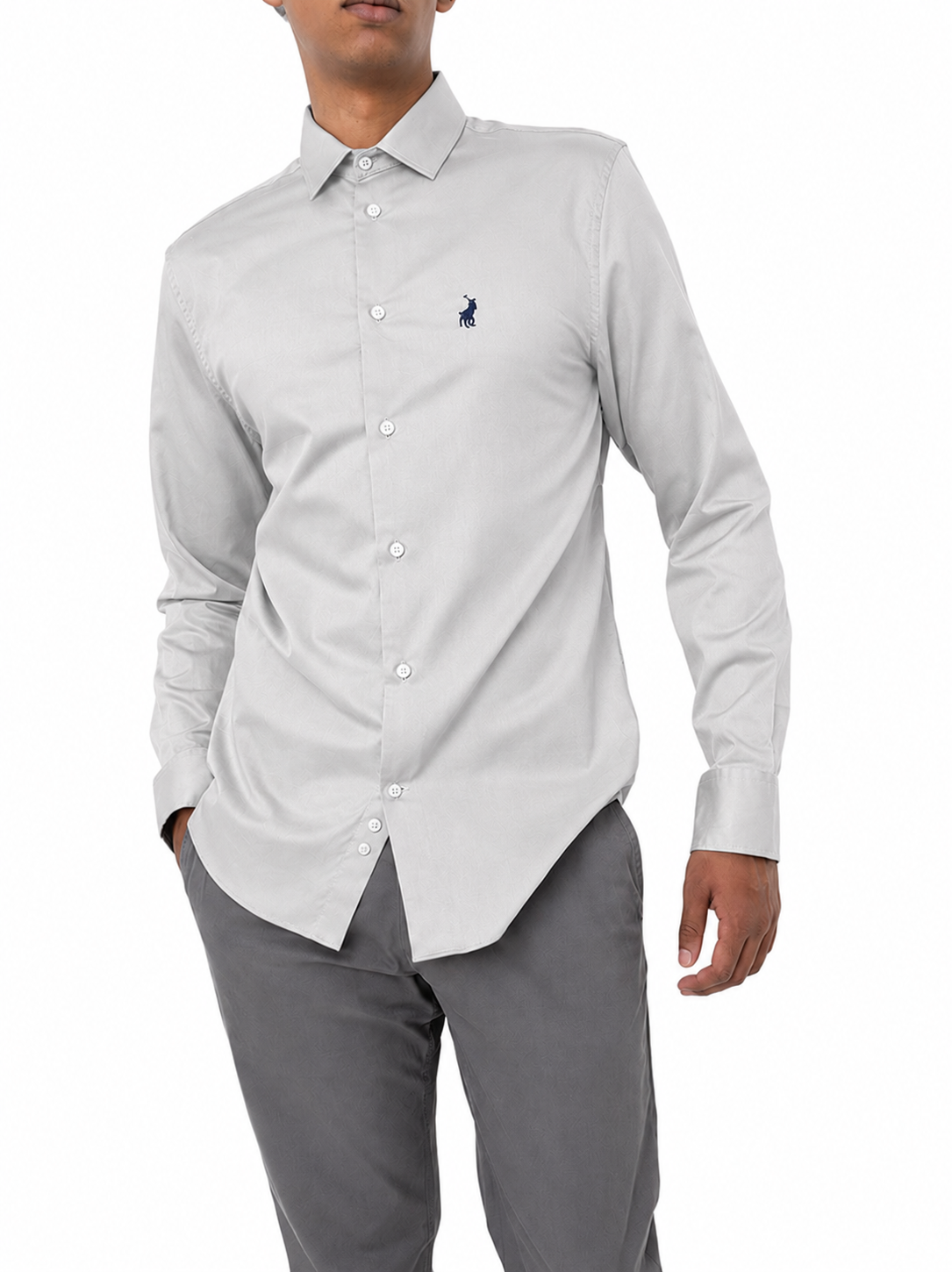 Polo Mens Essential Sateen Long Sleeve Shirt In Grey