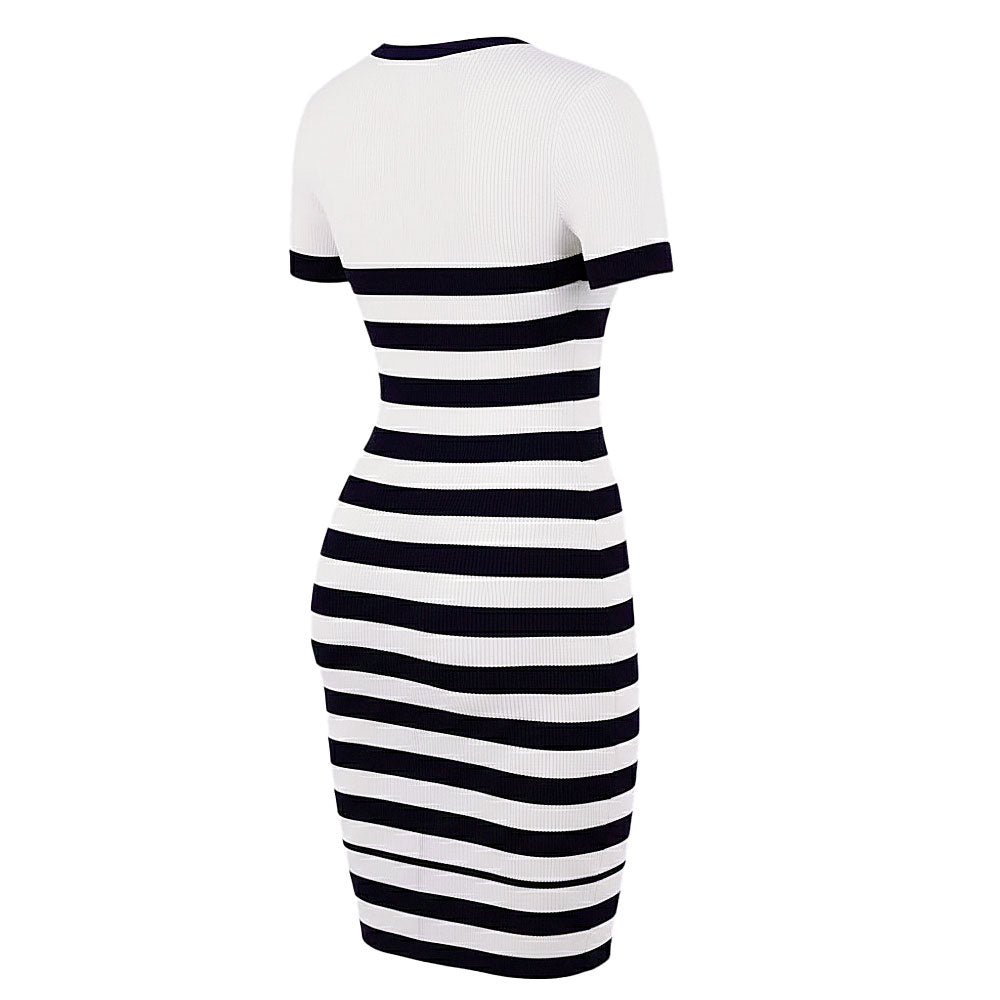 Sissy boy Ladies Stripe Knit Dress In Navy & White