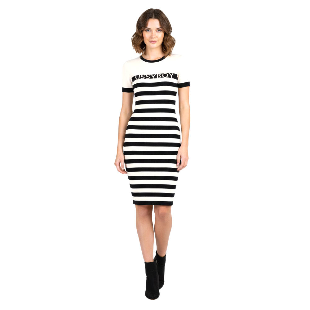 Sissy boy Ladies Stripe Knit Dress In Navy & White