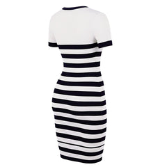 Sissy boy Ladies Stripe Knit Dress In Navy & White