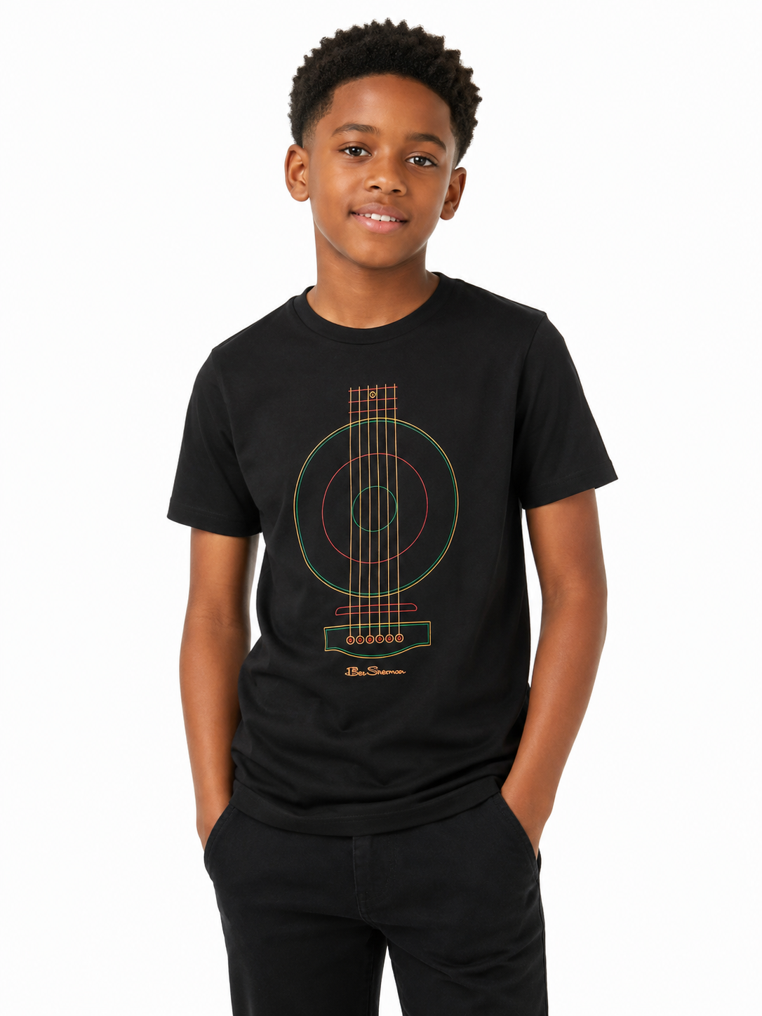 Ben Sherman Boys Liner Guitar T-Shirt In Black