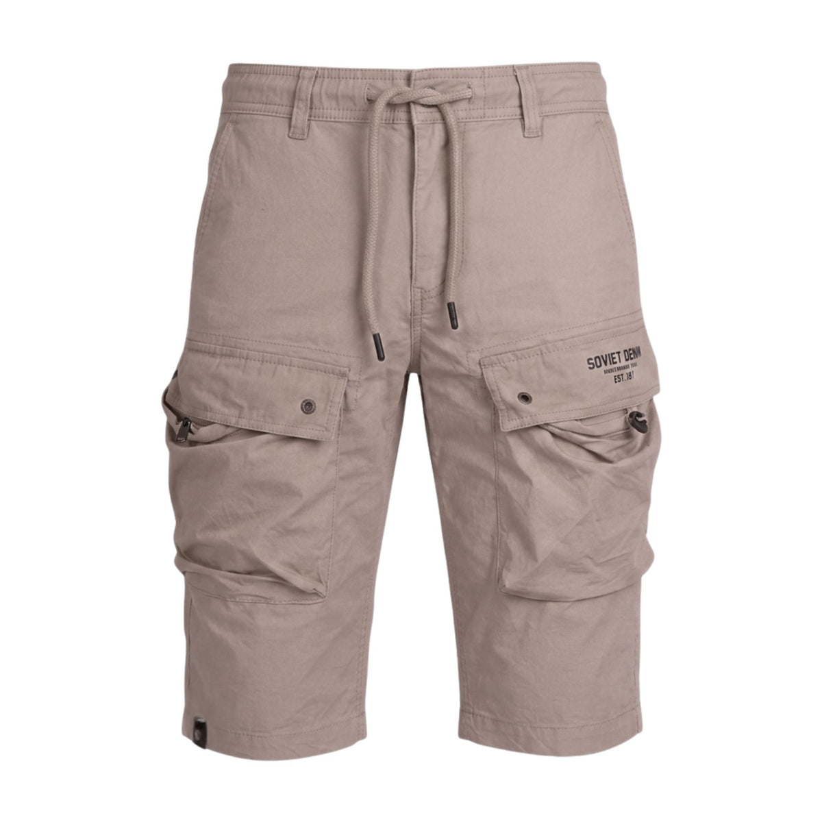 Soviet Mens Caution Cargo Shorts In Taupe