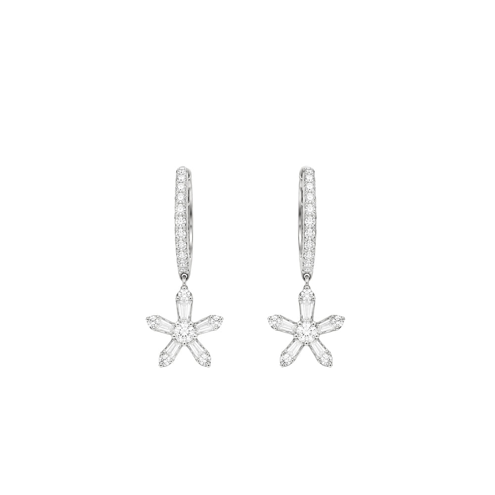 Daisy Diamond Flower Hoop Earrings