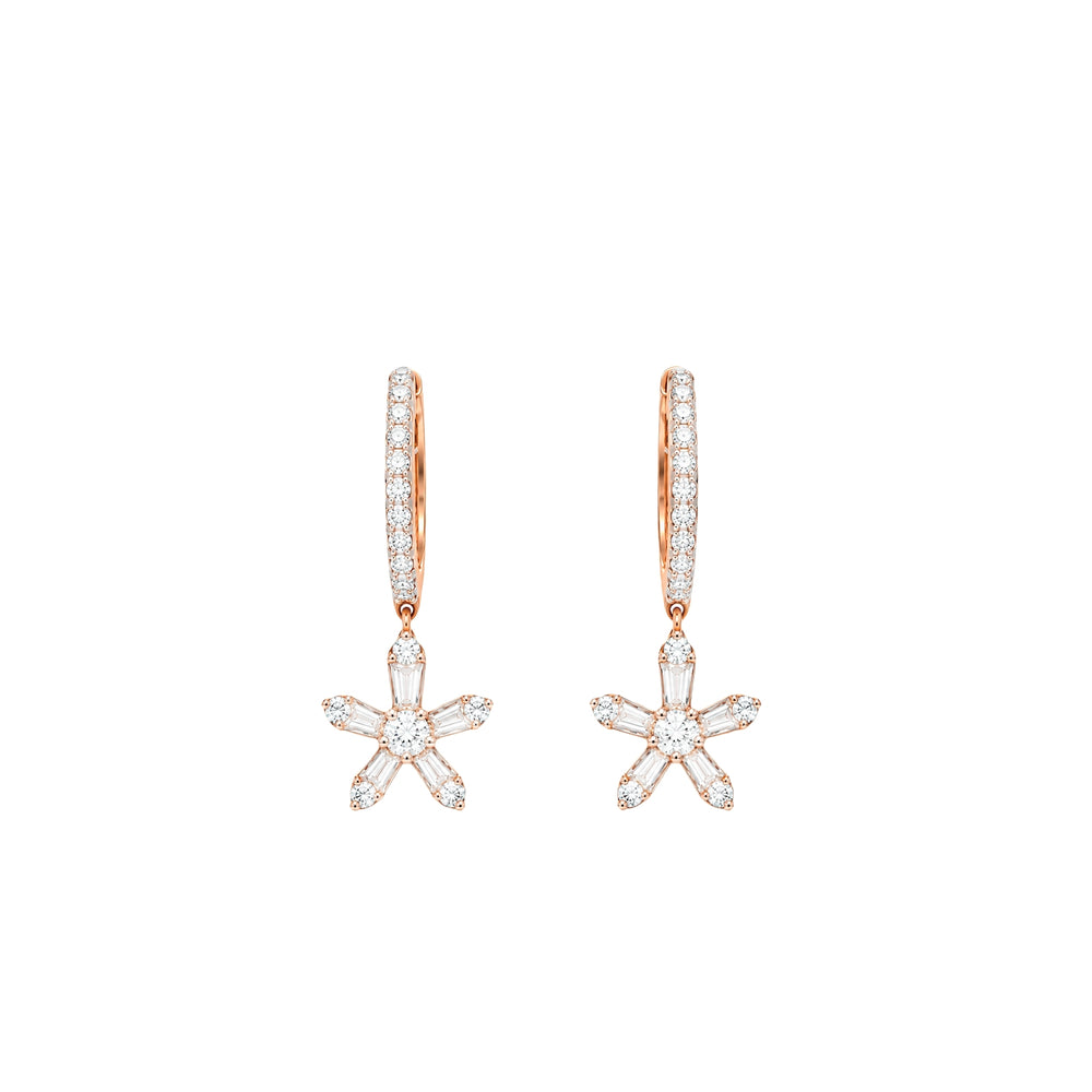 Daisy Diamond Flower Hoop Earrings