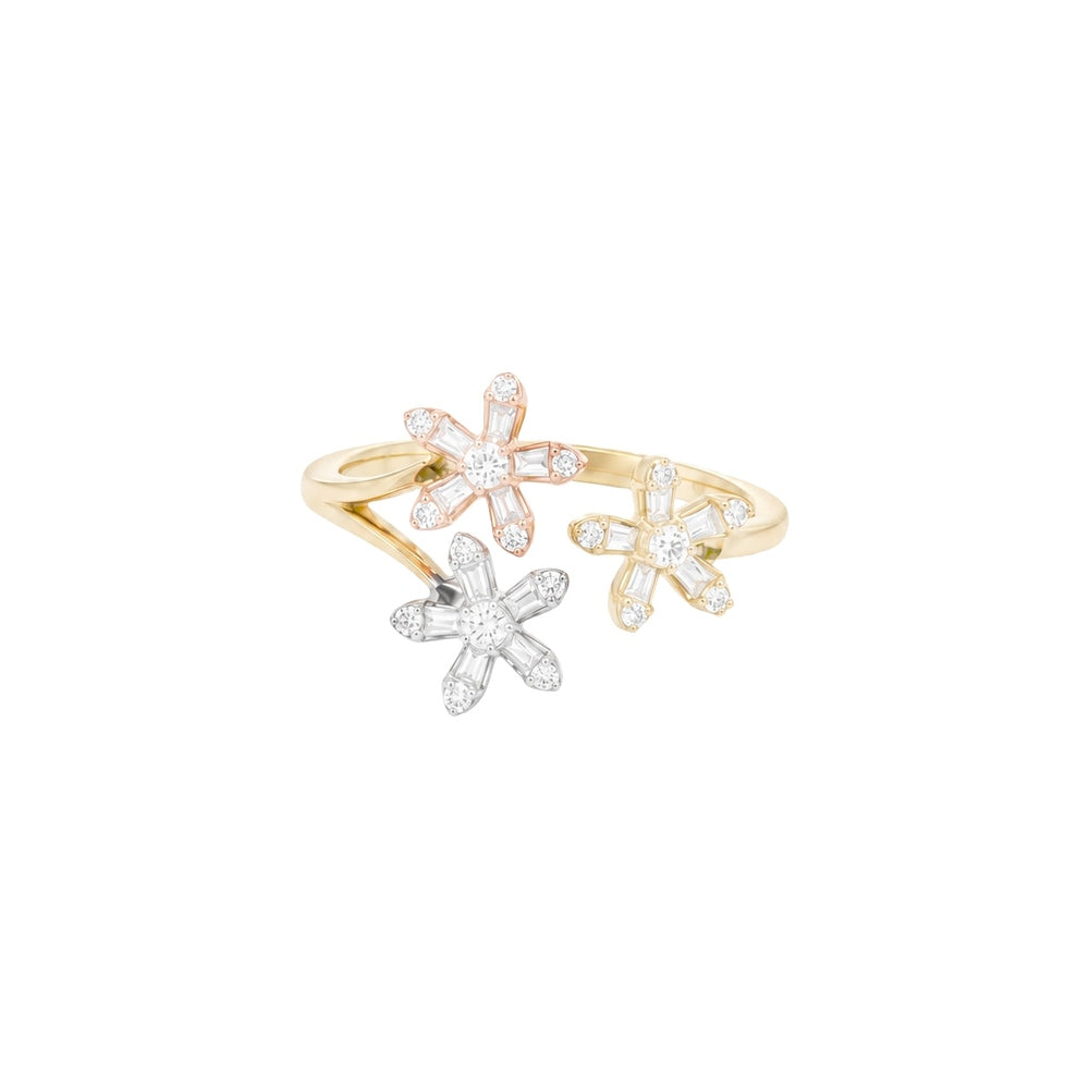Daisy Diamond Triple Tone Flower Ring