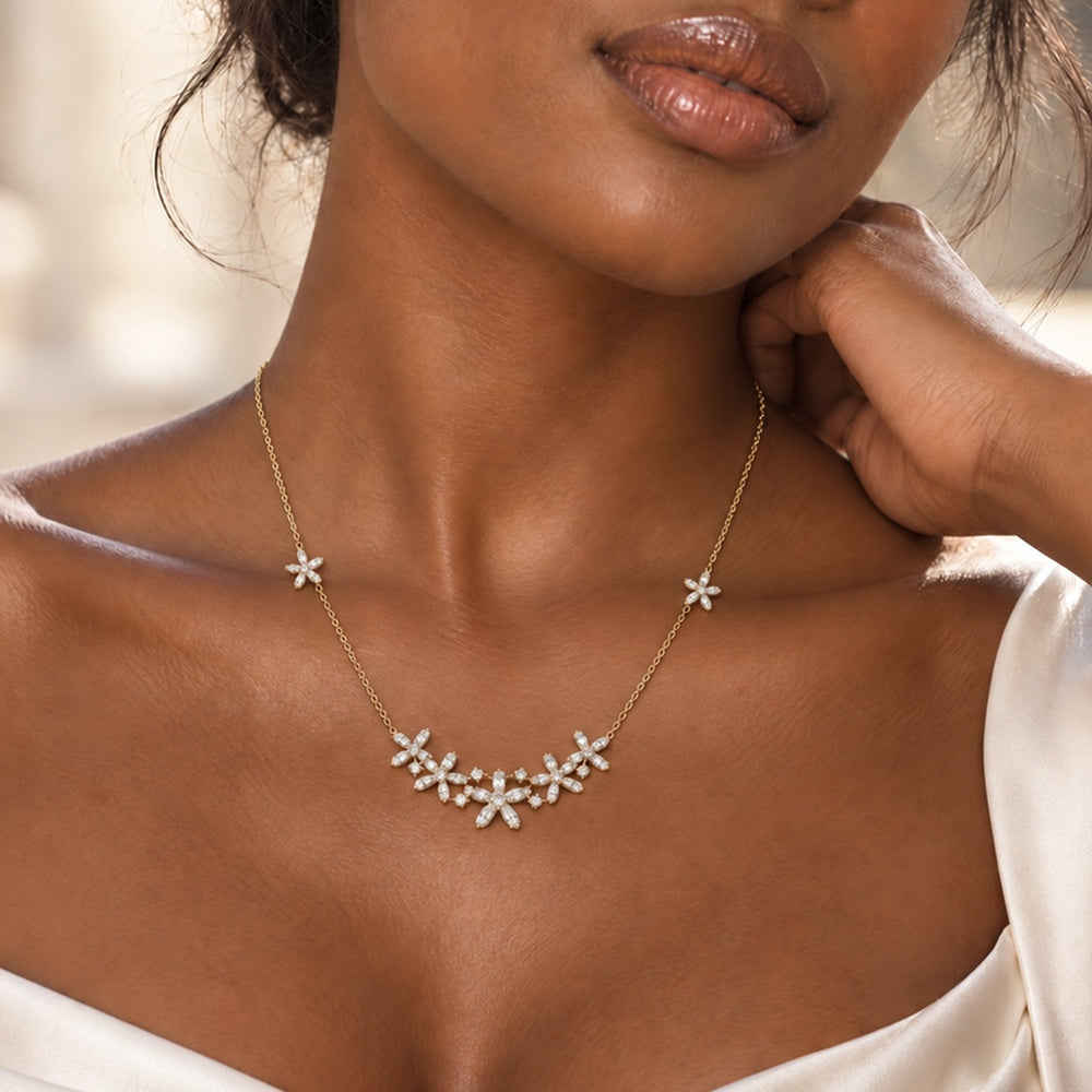 Daisy Diamond Flower Cluster Necklace