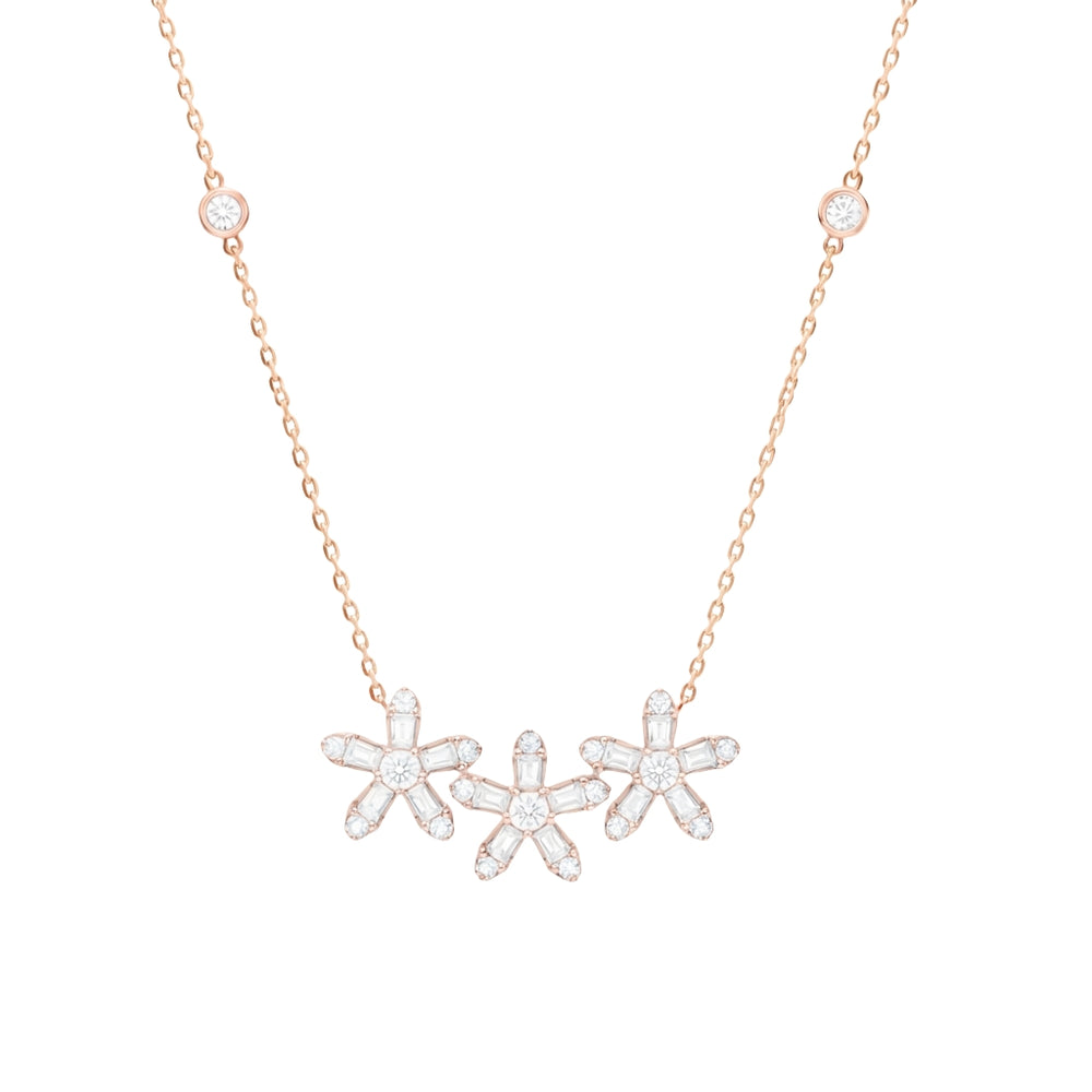 Daisy Diamond Triple Flower Necklace