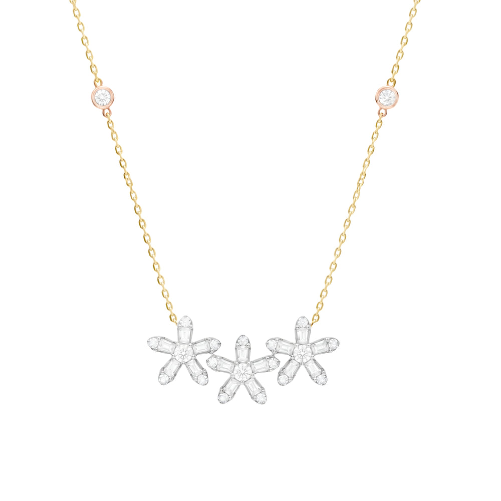 Daisy Diamond Triple Flower Necklace