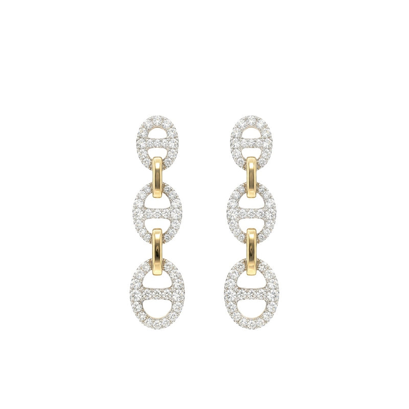 Bond Of Love Full Diamond Triple Link Earrings