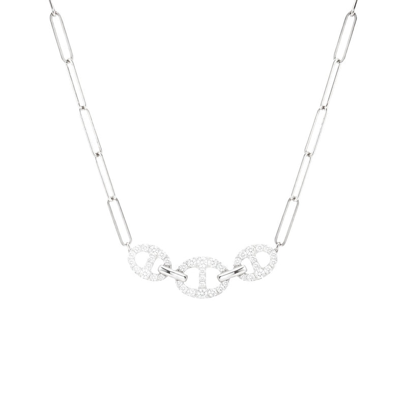 Bond Of Love Full Diamond Triple Link Paperclip Necklace