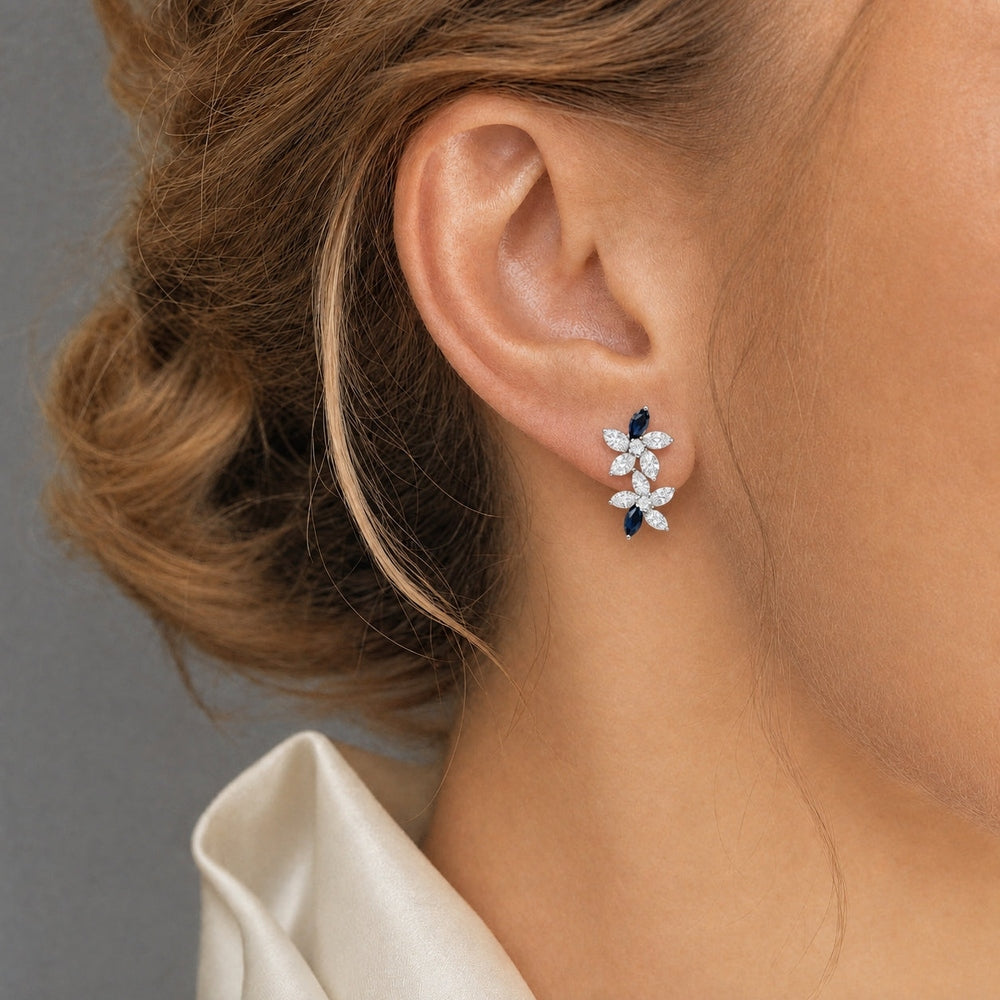 Posy Sapphire & Diamond Double Flower Earrings