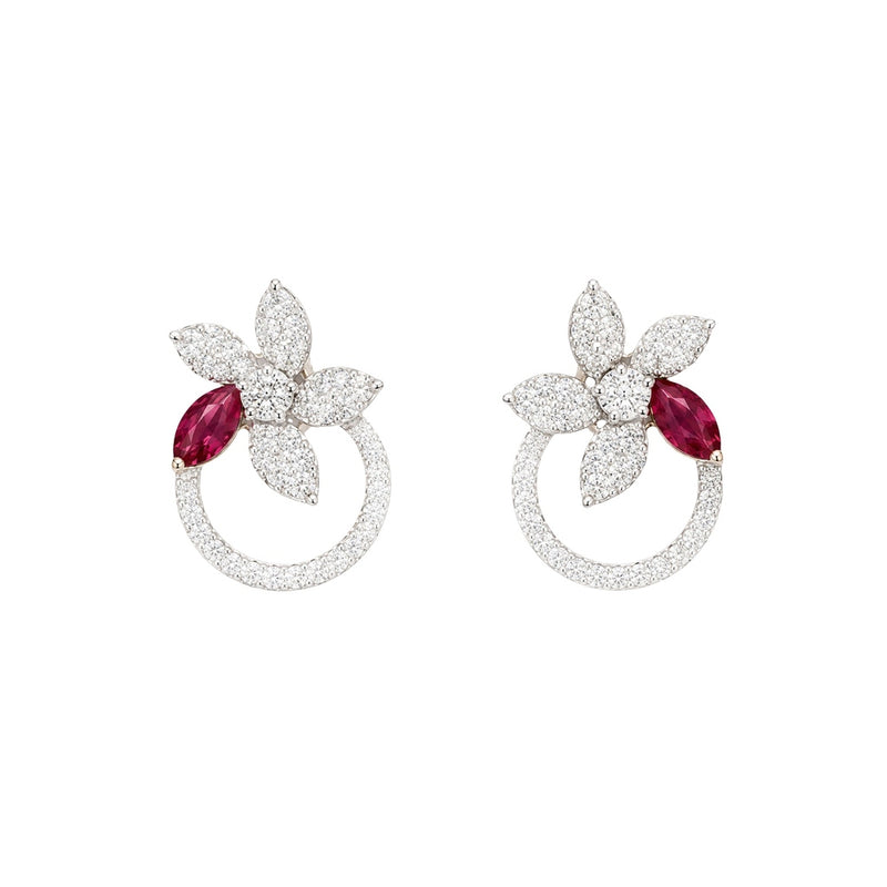 Posy Ruby & Diamond Flower Circle Earrings