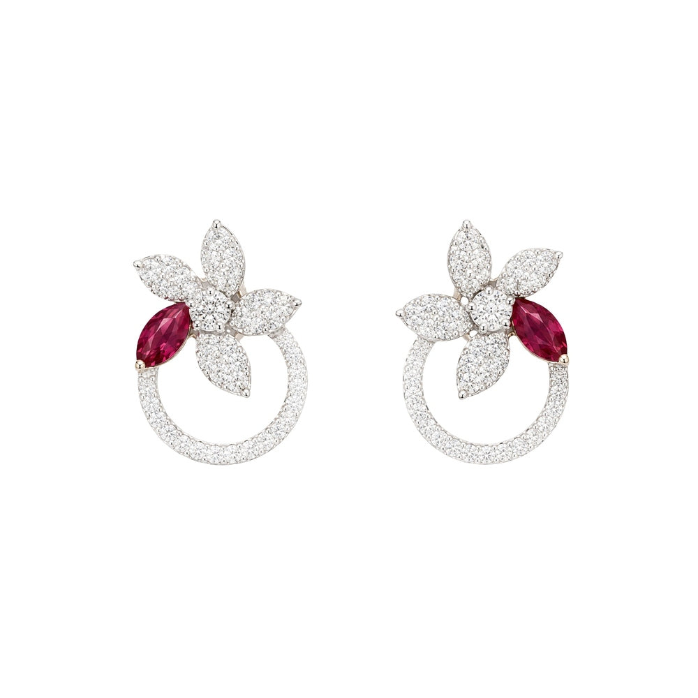 Posy Ruby & Diamond Flower Circle Earrings