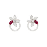 Posy Ruby & Diamond Flower Circle Earrings