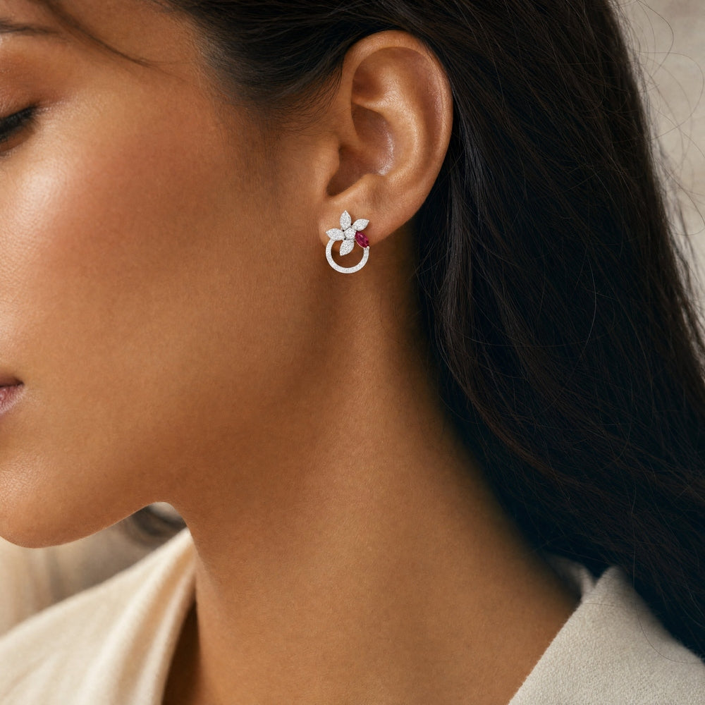 Posy Ruby & Diamond Flower Circle Earrings