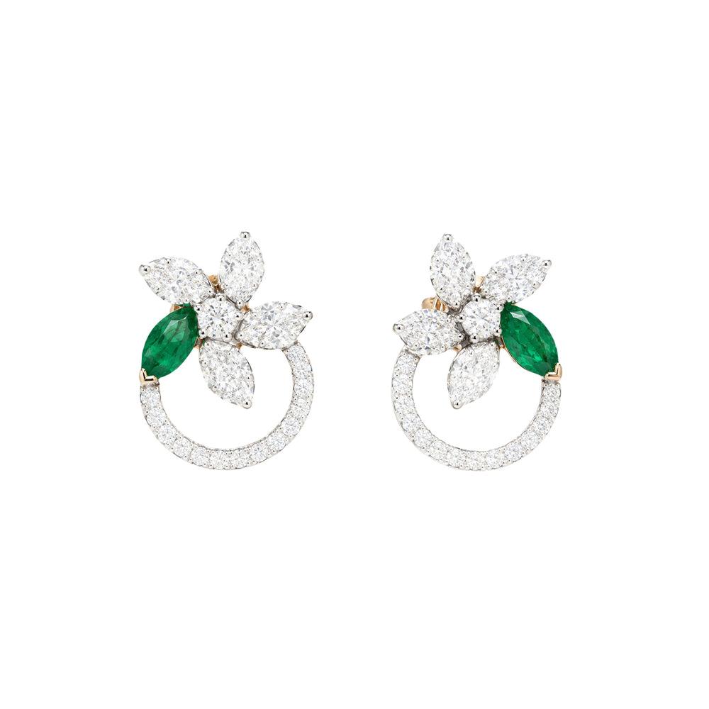 Posy Emerald & Diamond Flower Circle Earrings