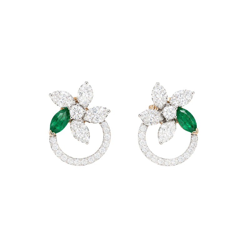 Posy Emerald & Diamond Flower Circle Earrings
