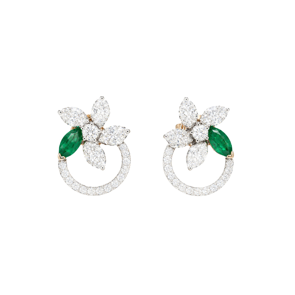 Posy Emerald & Diamond Flower Circle Earrings