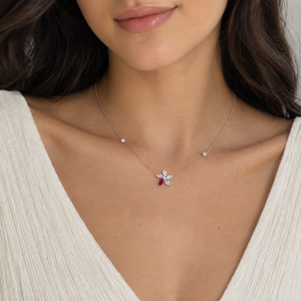 Posy Ruby & Diamond Flower Necklace