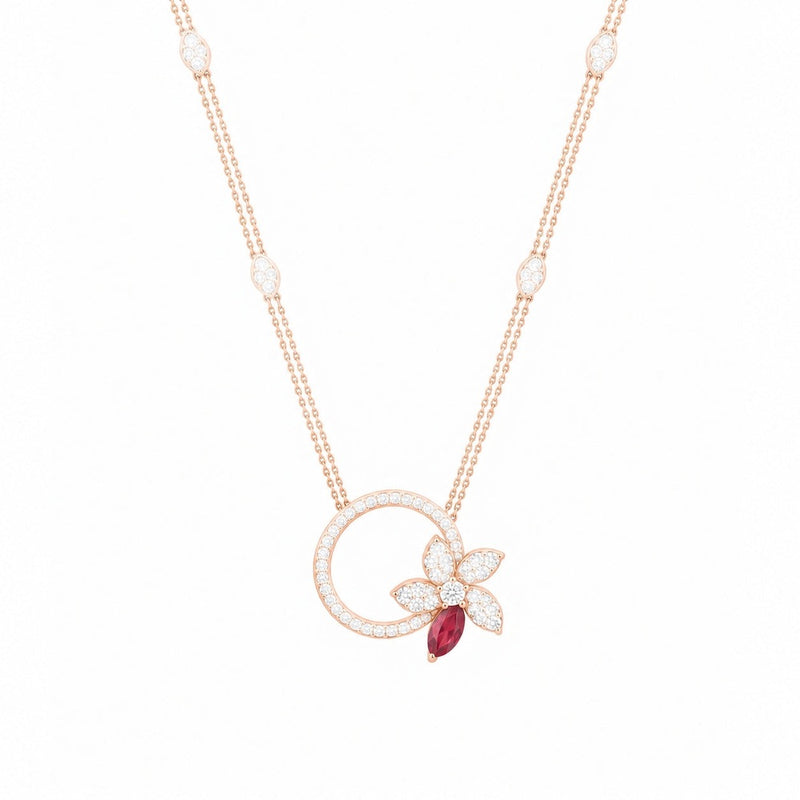 Posy Ruby & Diamond Flower Circle Necklace