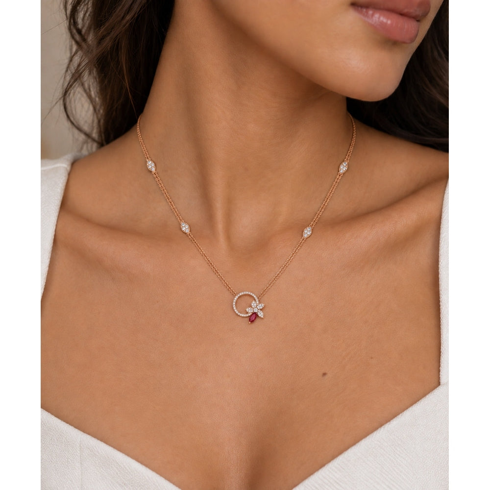 Posy Ruby & Diamond Flower Circle Necklace