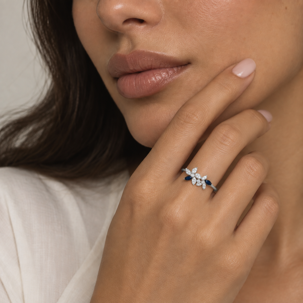 Posy Sapphire & Diamond  Double Flower Ring